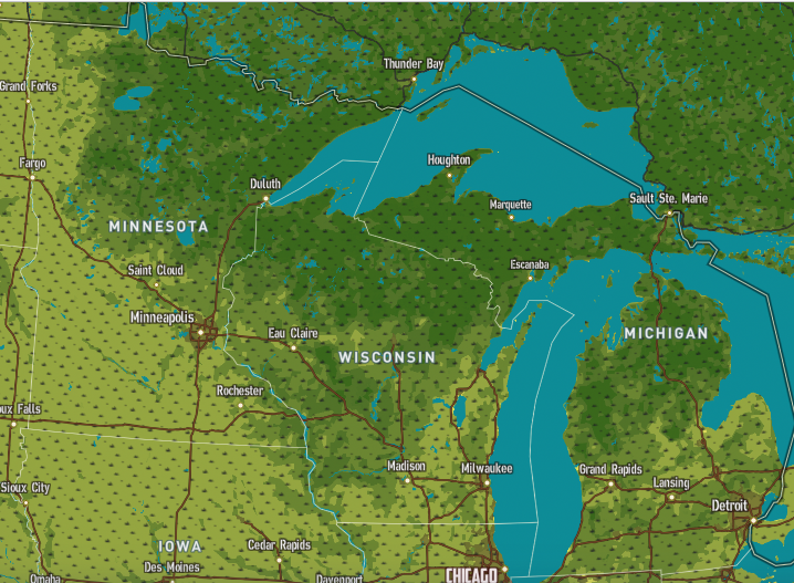 globe map of the great lakes